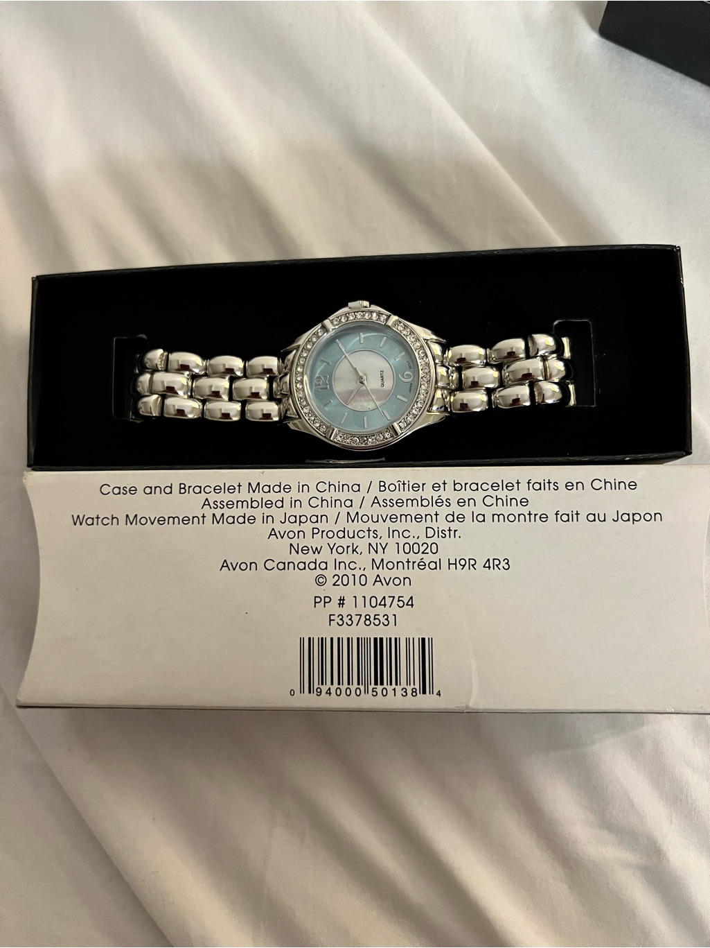Avon Silver Bracelet Watch With Light Blue Dial And Crystal Accents